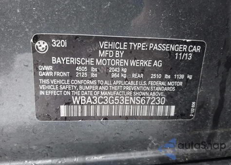 2014 BMW 320I xDrive from USA, damaged, VIN WBA3C3G53ENS67230